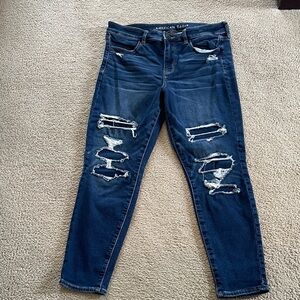 American Eagle Outfitters Women's Ripped Dark Blue Jeggings
